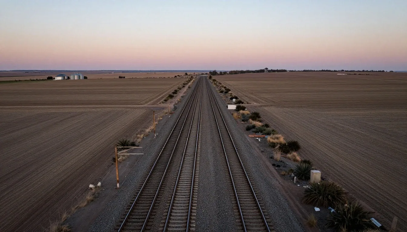 Infraestructura de transporte ferroviario al anochecer