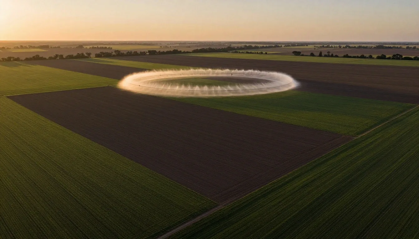 Tierras productivas en la pampa argentina al anochecer