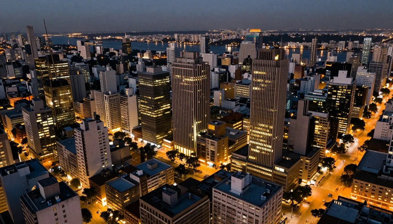 Vista aérea del distrito financiero de Buenos Aires al atardecer
