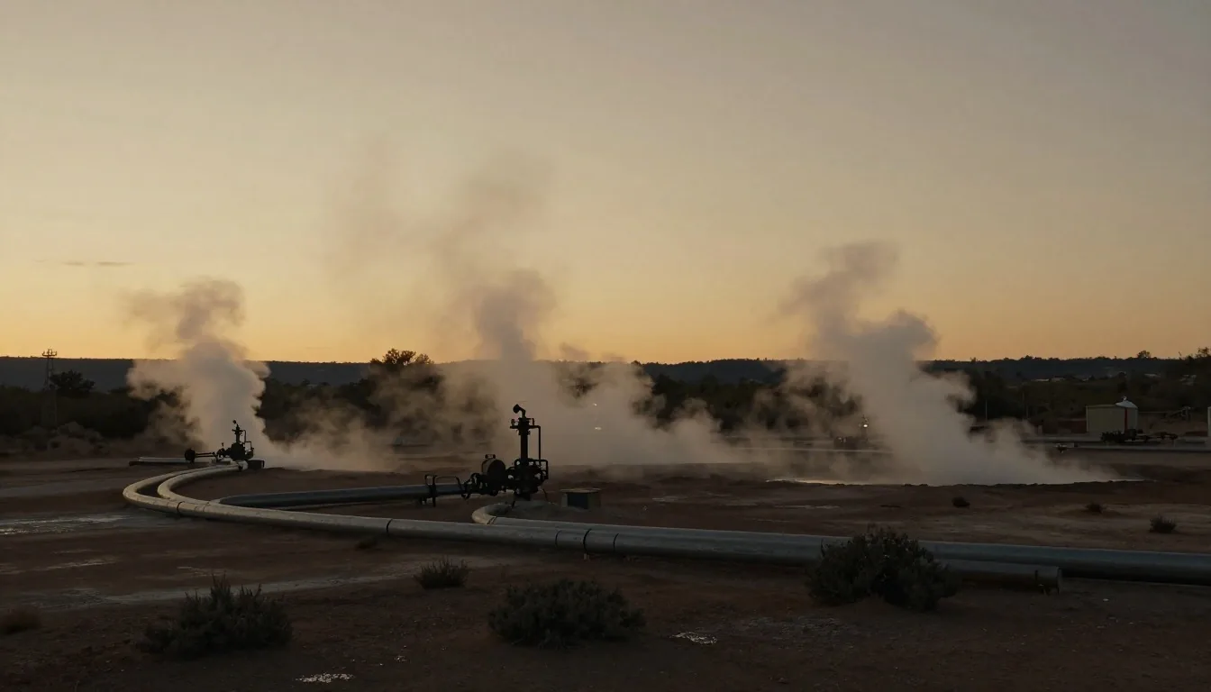 Campo geotérmico al anochecer