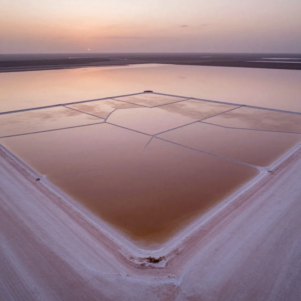 Vista aérea de salares al anochecer